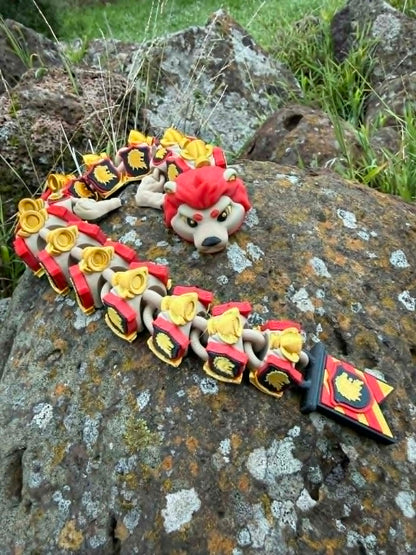 Articulated Lion Dragon Toy – Red & Gold Fantasy Creature – Courage House Inspired Desk Decor