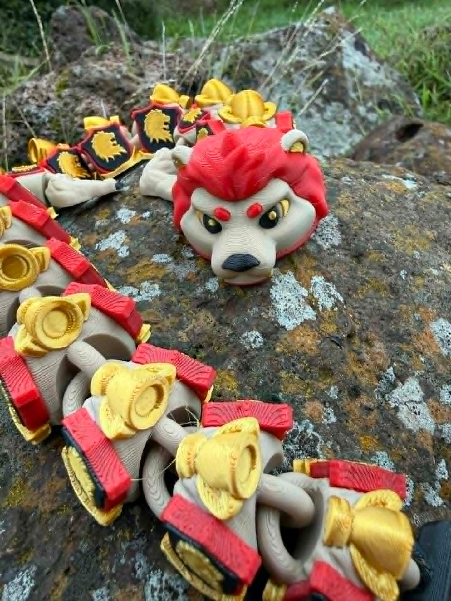 Articulated Lion Dragon Toy – Red & Gold Fantasy Creature – Courage House Inspired Desk Decor