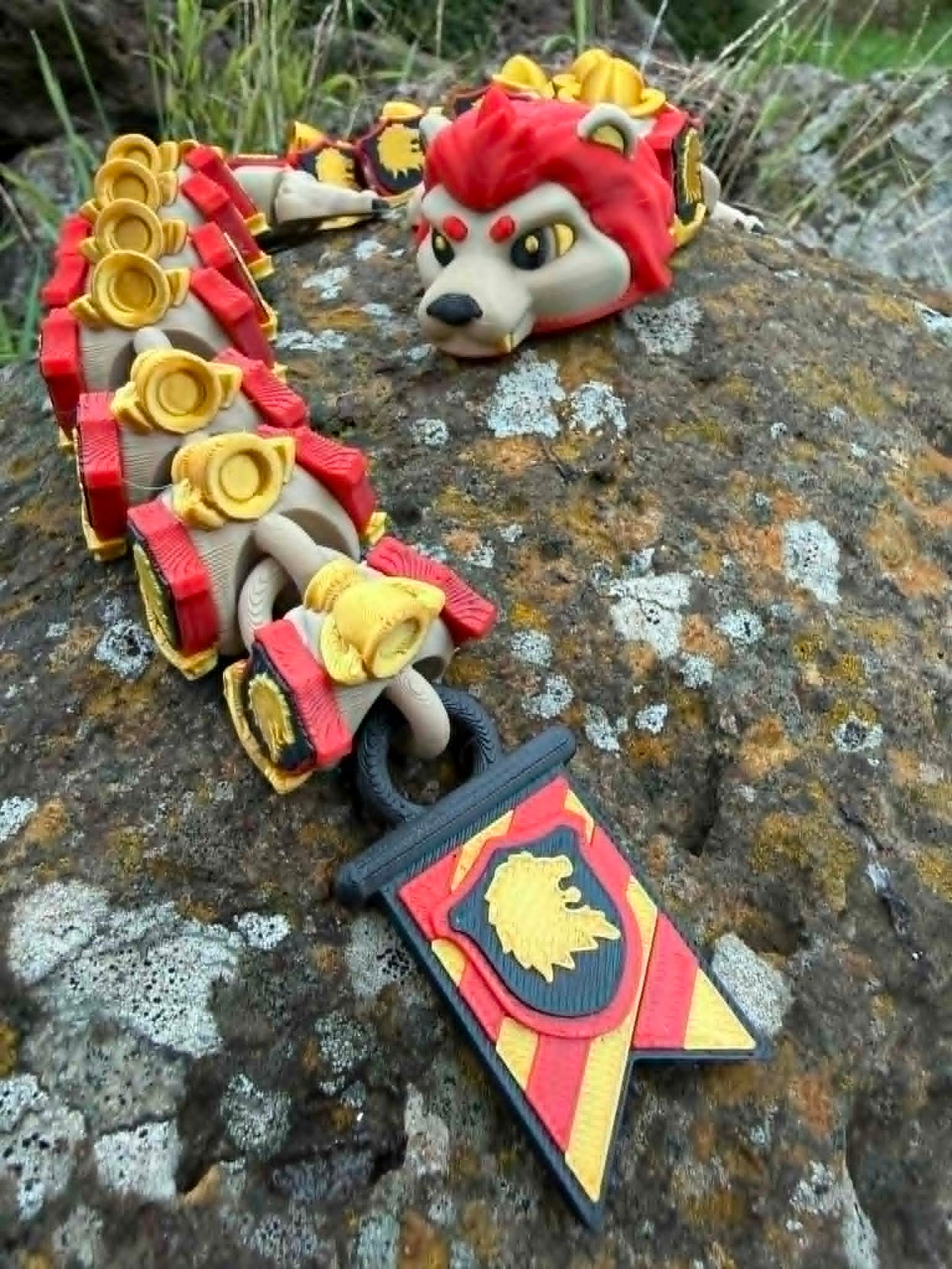 Articulated Lion Dragon Toy – Red & Gold Fantasy Creature – Courage House Inspired Desk Decor