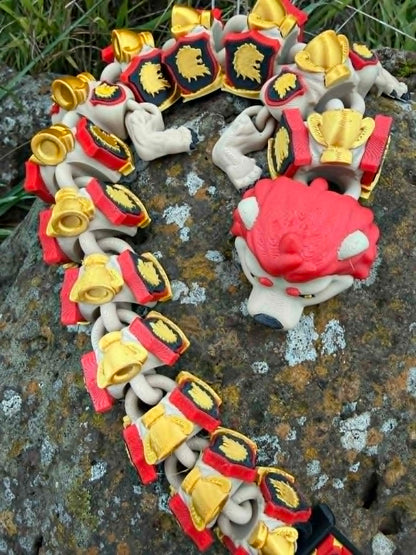 Articulated Lion Dragon Toy – Red & Gold Fantasy Creature – Courage House Inspired Desk Decor