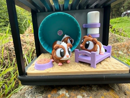 Guinea Pig Playground Mini Habitat – Spinning Wheel + 3 Cute Guinea Pigs | 3D Printed Small‑World Scene