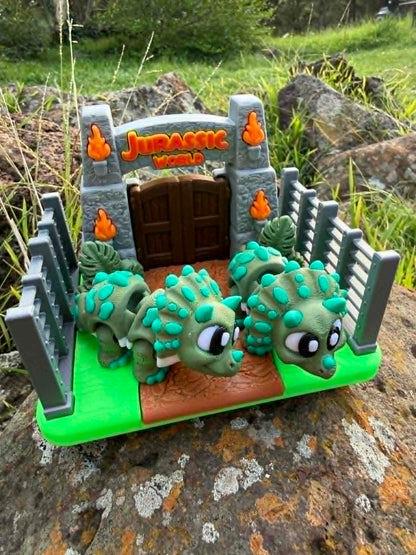 Two Triceratops Playset with Jurassic‑Style Gate | 3D Printed Dino Habitat