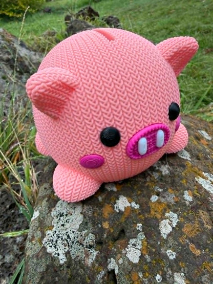 3D Printed Knit-Look Piggy Bank | Kids Savings Money Box, Nursery Decor
