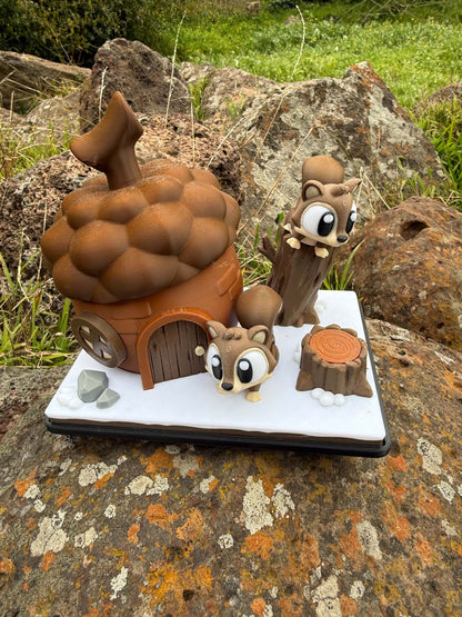 3D Printed Squirrel Habitat – Two Squirrels + Lift‑Open Storage Lid