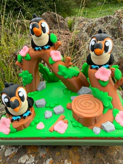 Toucan Tropical Mini Habitat – 3 Articulated Toucans Included | 3D Printed Jungle Playset