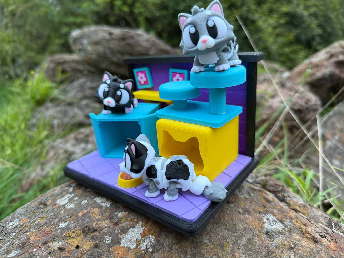 Cat Play Set – 3D Printed Miniature Cats | Cute Shelf Décor for Kids & Cat Lovers