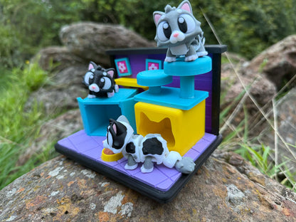 Cat Play Set – 3D Printed Miniature Cats | Cute Shelf Décor for Kids & Cat Lovers