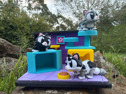 Cat Play Set – 3D Printed Miniature Cats | Cute Shelf Décor for Kids & Cat Lovers