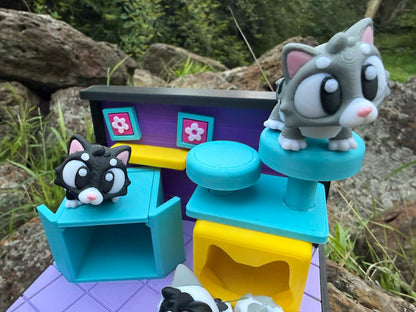 Cat Play Set – 3D Printed Miniature Cats | Cute Shelf Décor for Kids & Cat Lovers