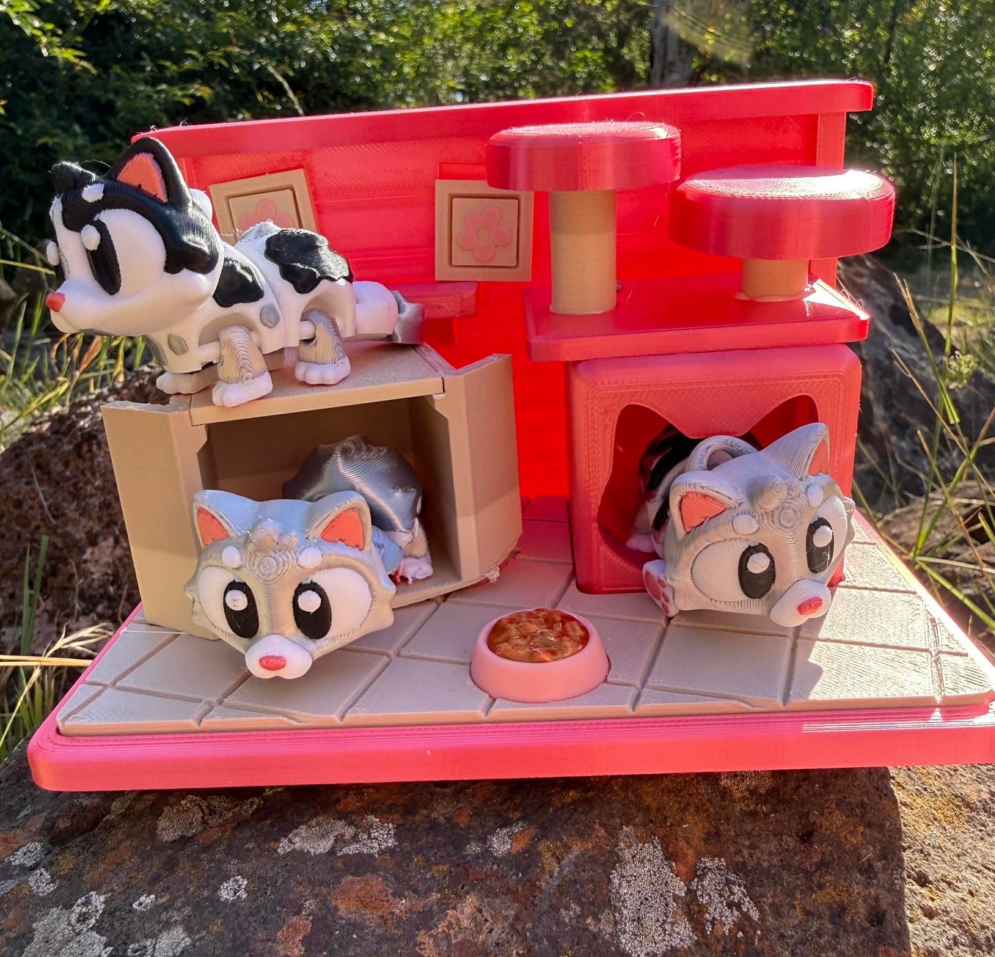 Cat Play Set – 3D Printed Miniature Cats | Cute Shelf Décor for Kids & Cat Lovers