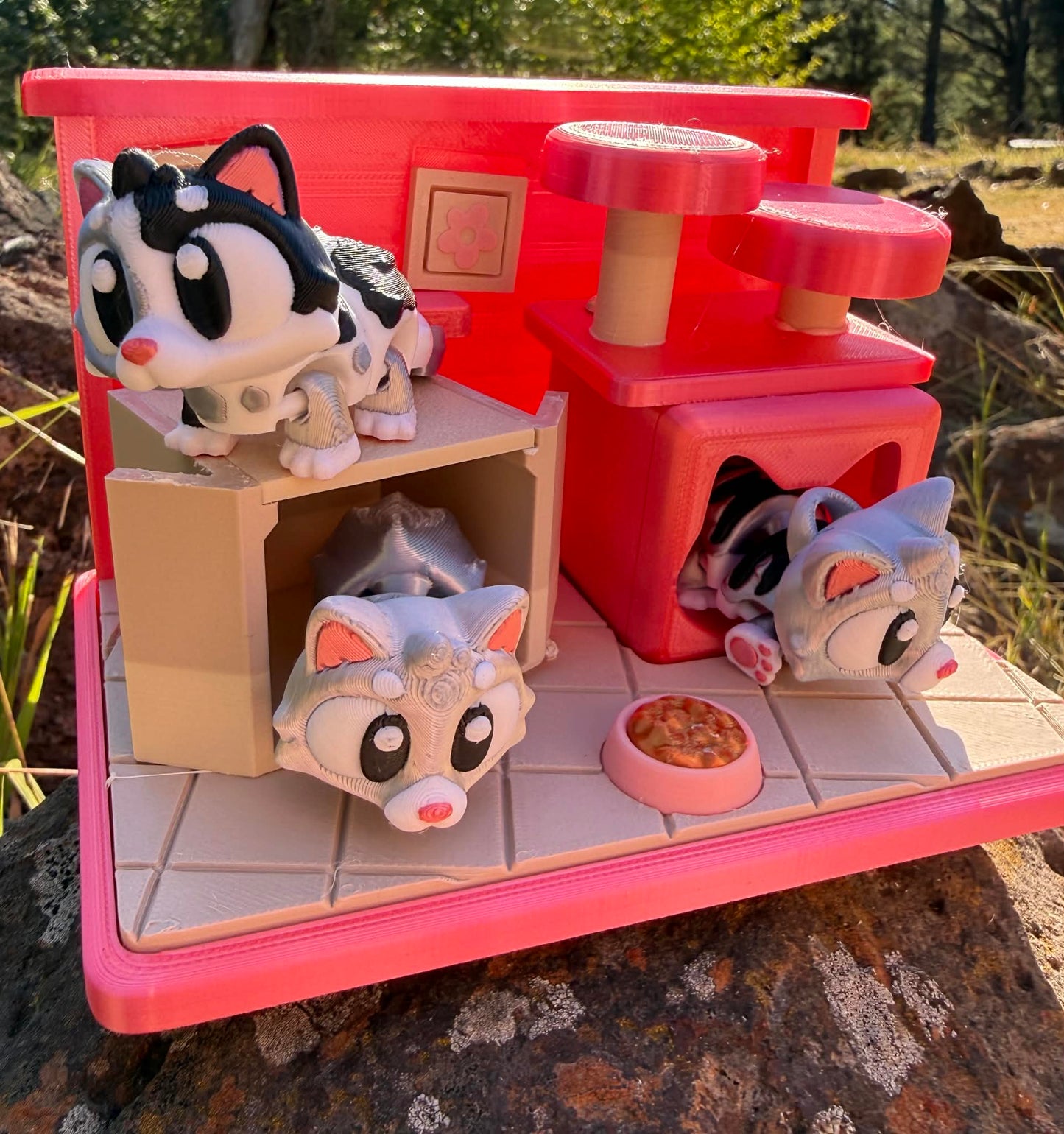 Cat Play Set – 3D Printed Miniature Cats | Cute Shelf Décor for Kids & Cat Lovers