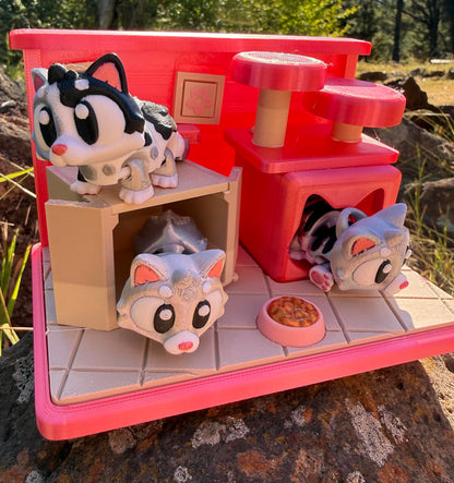Cat Play Set – 3D Printed Miniature Cats | Cute Shelf Décor for Kids & Cat Lovers