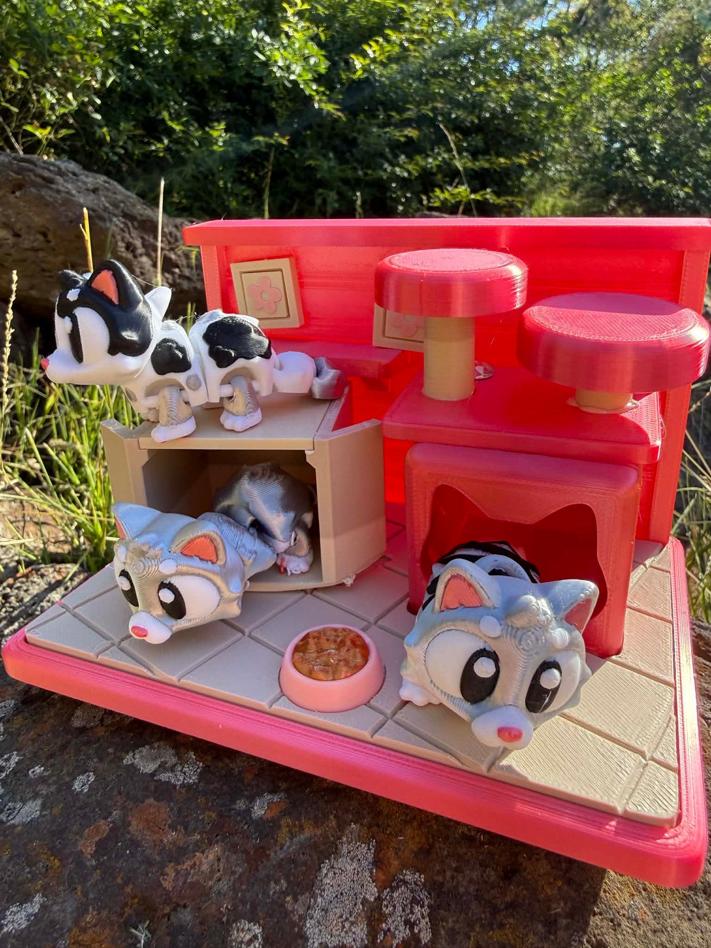 Cat Play Set – 3D Printed Miniature Cats | Cute Shelf Décor for Kids & Cat Lovers