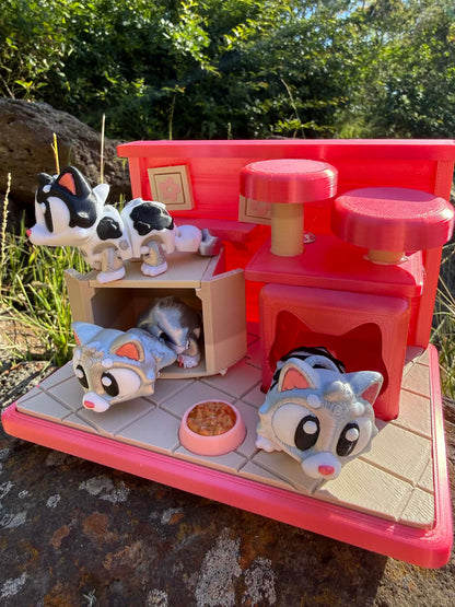 Cat Play Set – 3D Printed Miniature Cats | Cute Shelf Décor for Kids & Cat Lovers