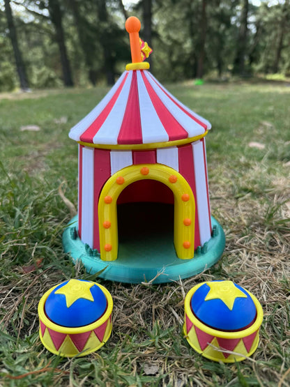3D printed Circus Tent Play Set with 3D printed Elephants & 3D Printed Drum Clickers