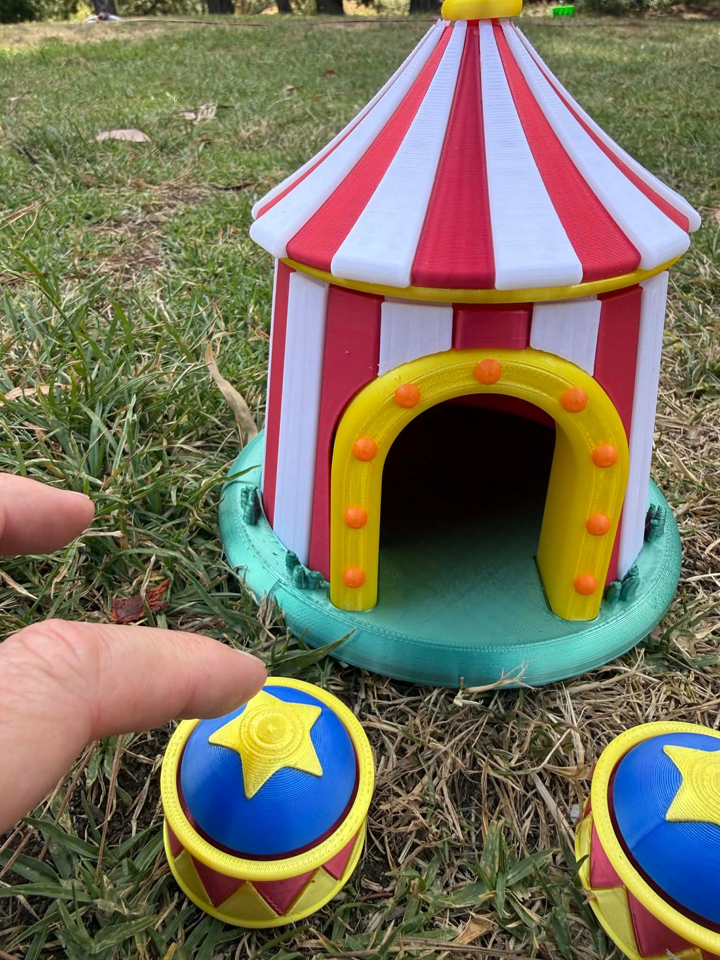 3D printed Circus Tent Play Set with 3D printed Elephants & 3D Printed Drum Clickers