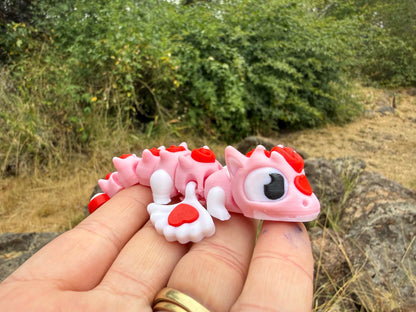 Heart Mini Dragon with Rose – Cute Articulated 3D Printed Gift