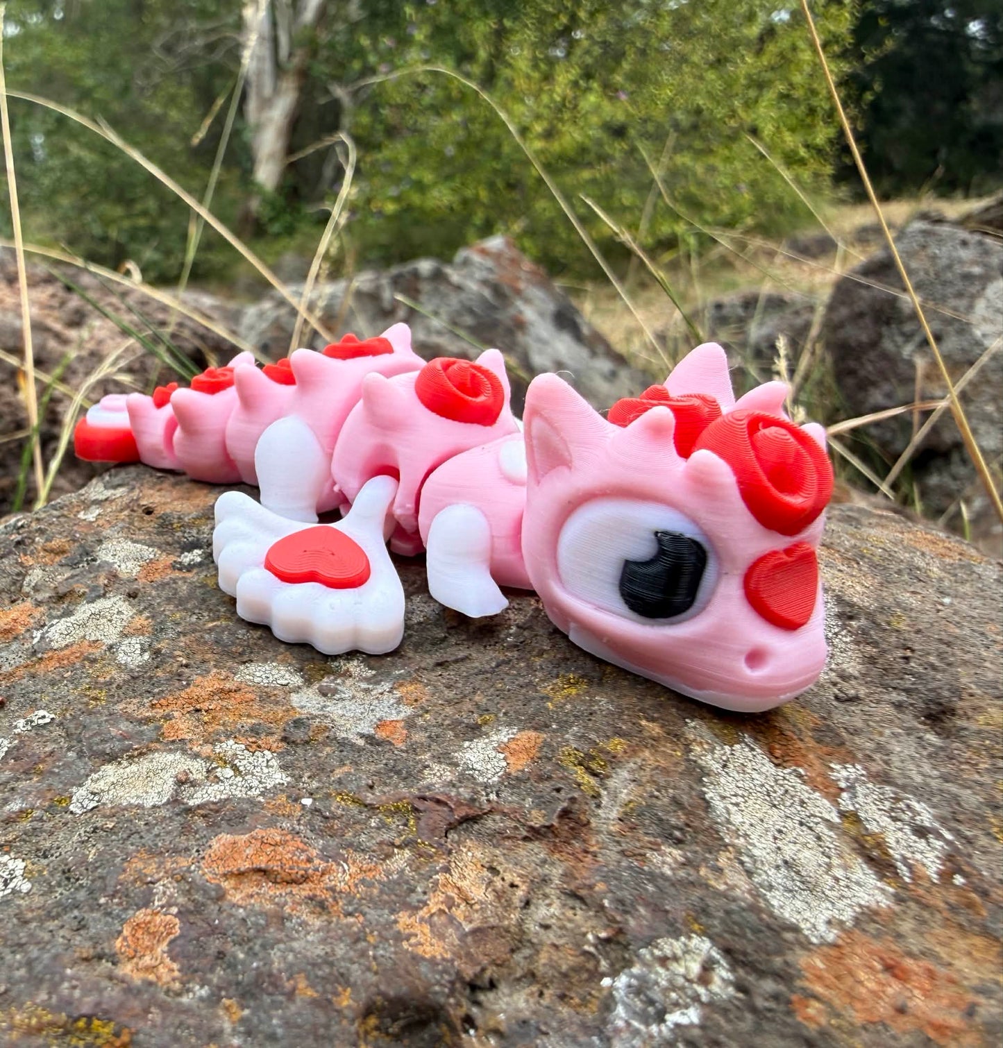 Heart Mini Dragon with Rose – Cute Articulated 3D Printed Gift