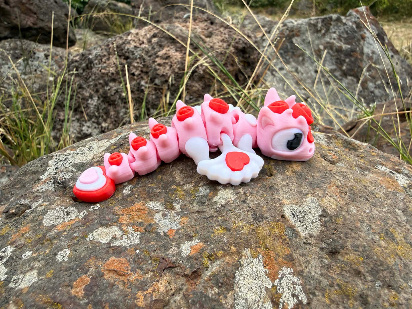 Heart Mini Dragon with Rose – Cute Articulated 3D Printed Gift